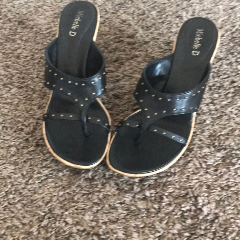 Black Sandler. Corkscrew heel. Like new cond!!